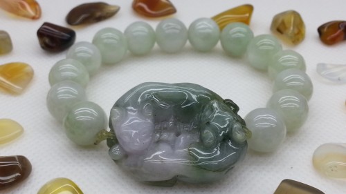 AA8001 雙貔貅玉珠手鍊 (A貨天然緬甸玉石)